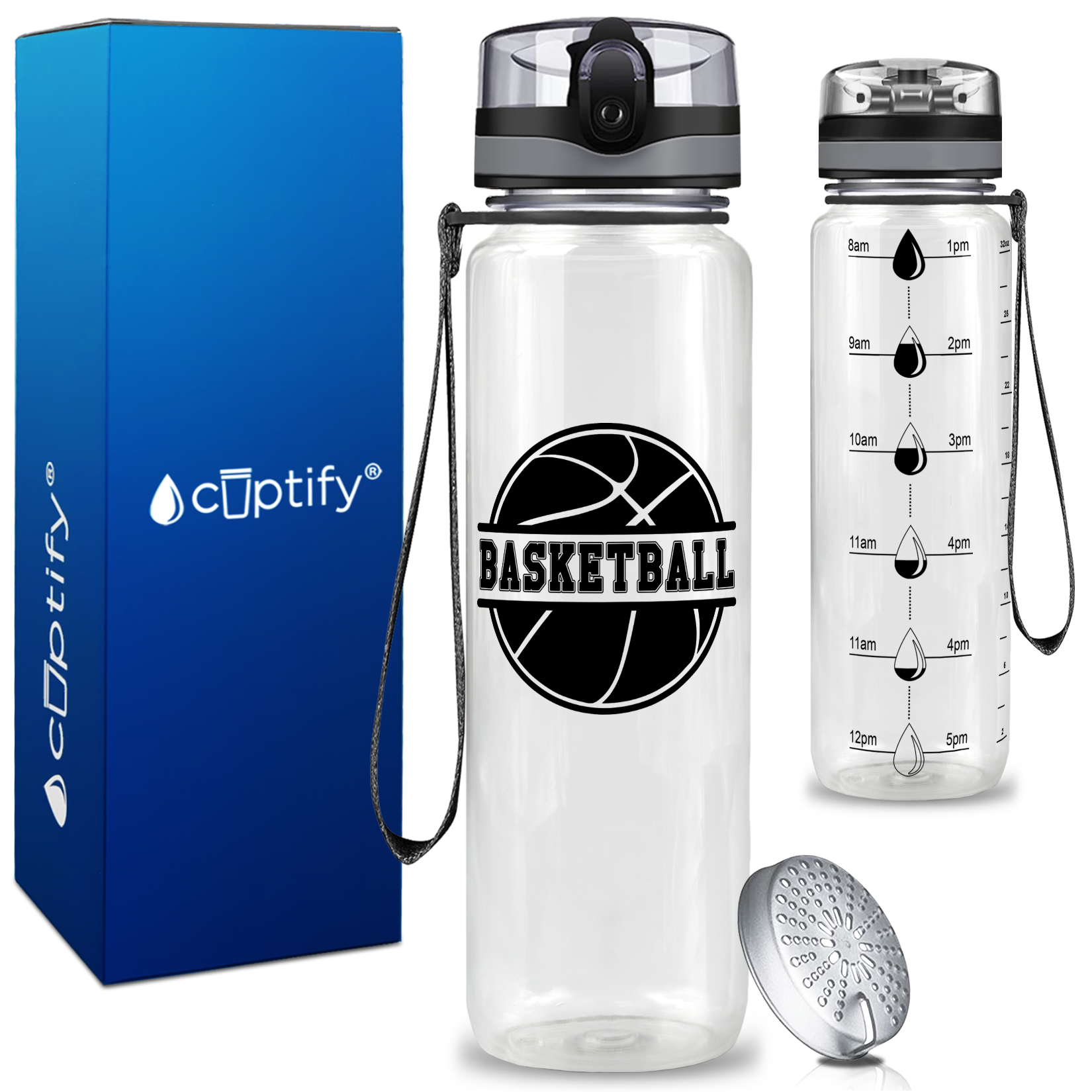Basketball Design on 32 oz Motivational Tracking Water Bottle