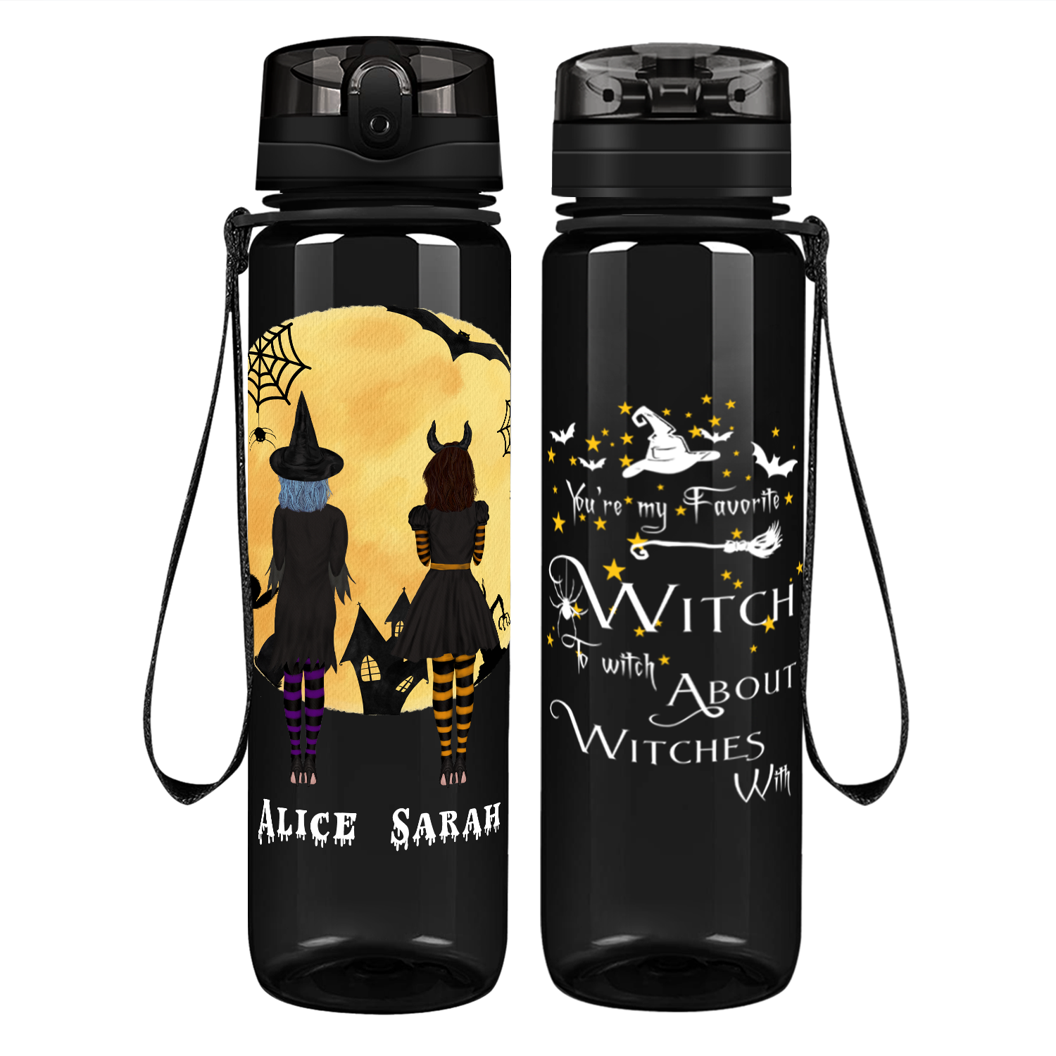 Personalized Halloween Witches on 32 oz Water Bottle