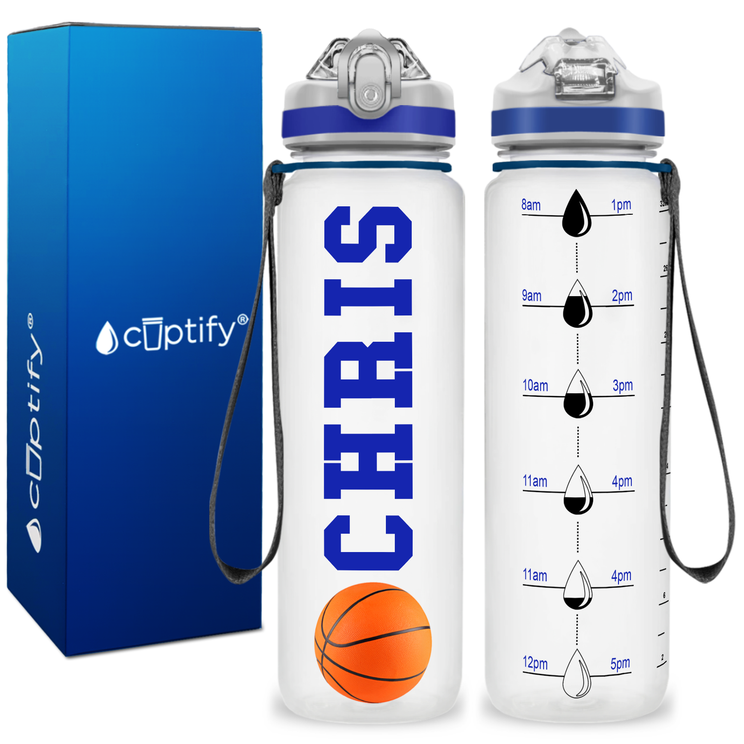 Personalized Basketball on 32 oz Motivational Tracking Water Bottle
