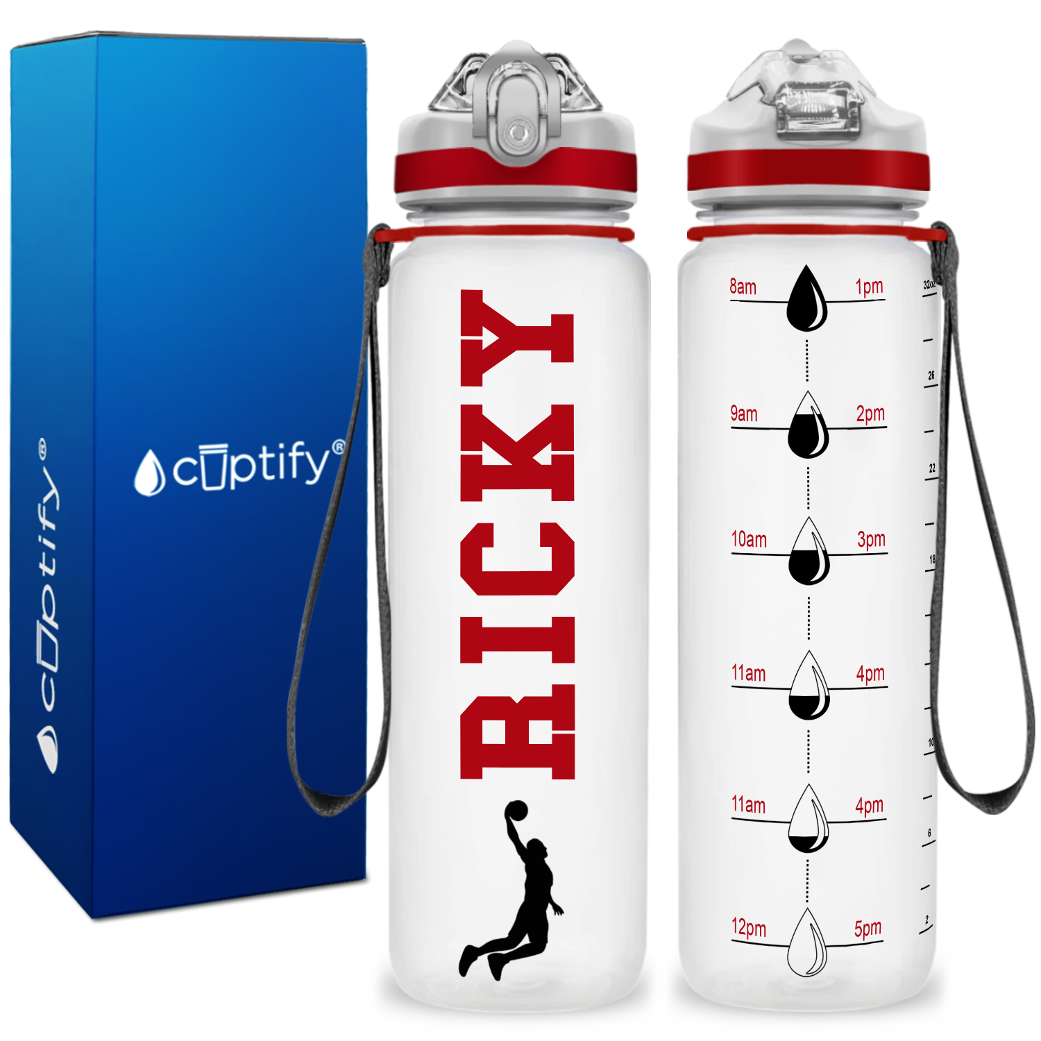 Personalized Male Basketball Player on 32 oz Motivational Tracking Water Bottle