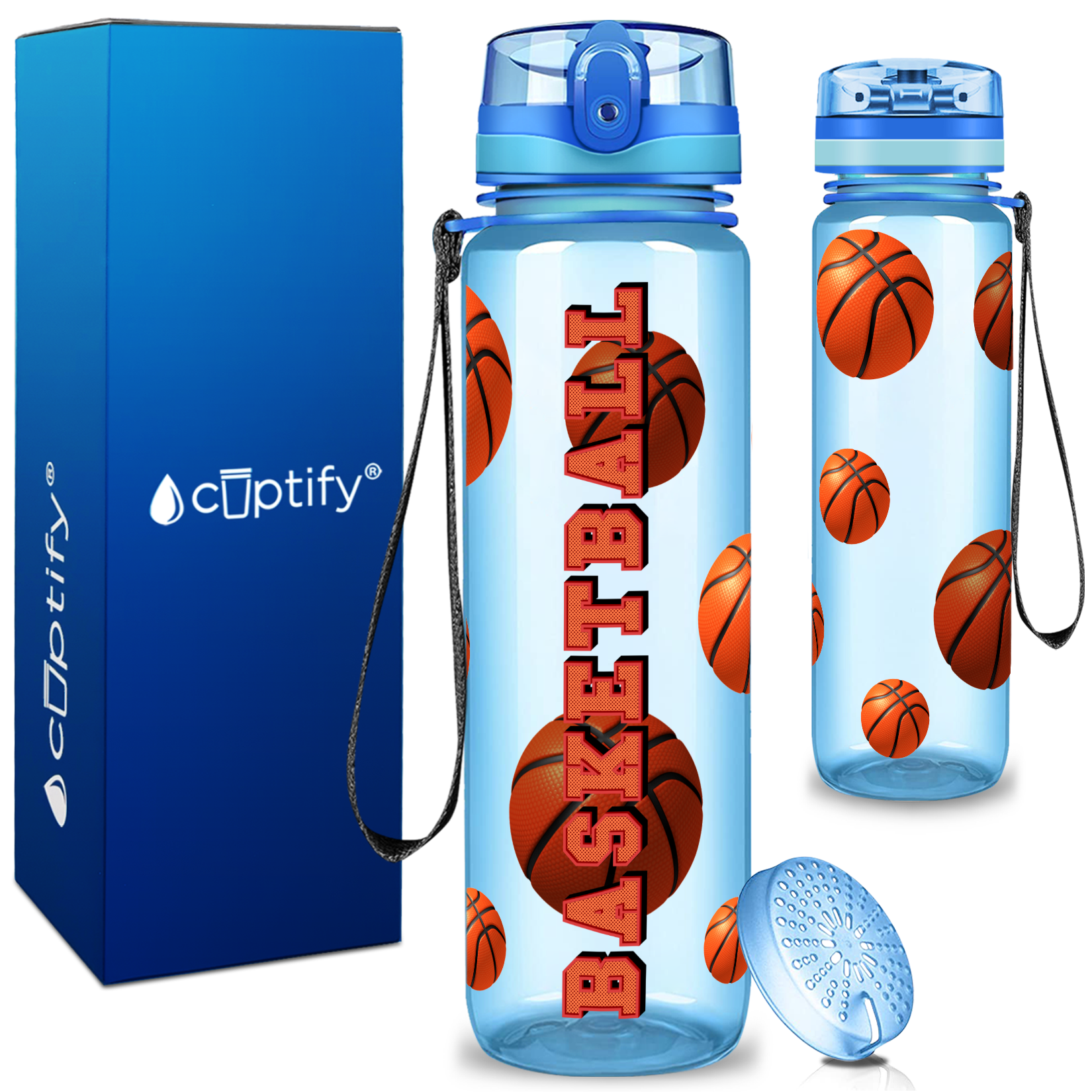 Basketball on 32 oz Motivational Tracking Water Bottle