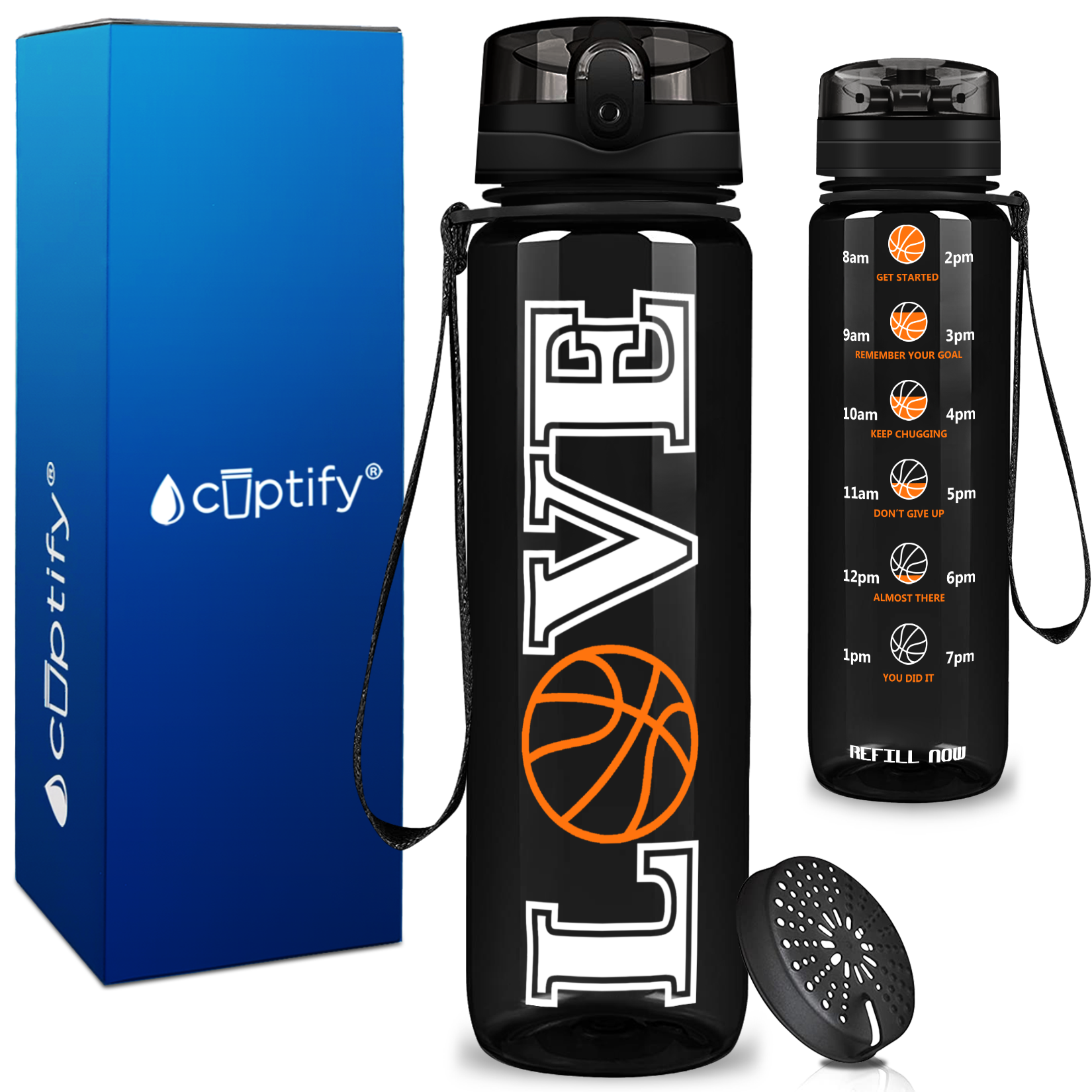 Basketball Love on 32 oz Motivational Tracking Water Bottle