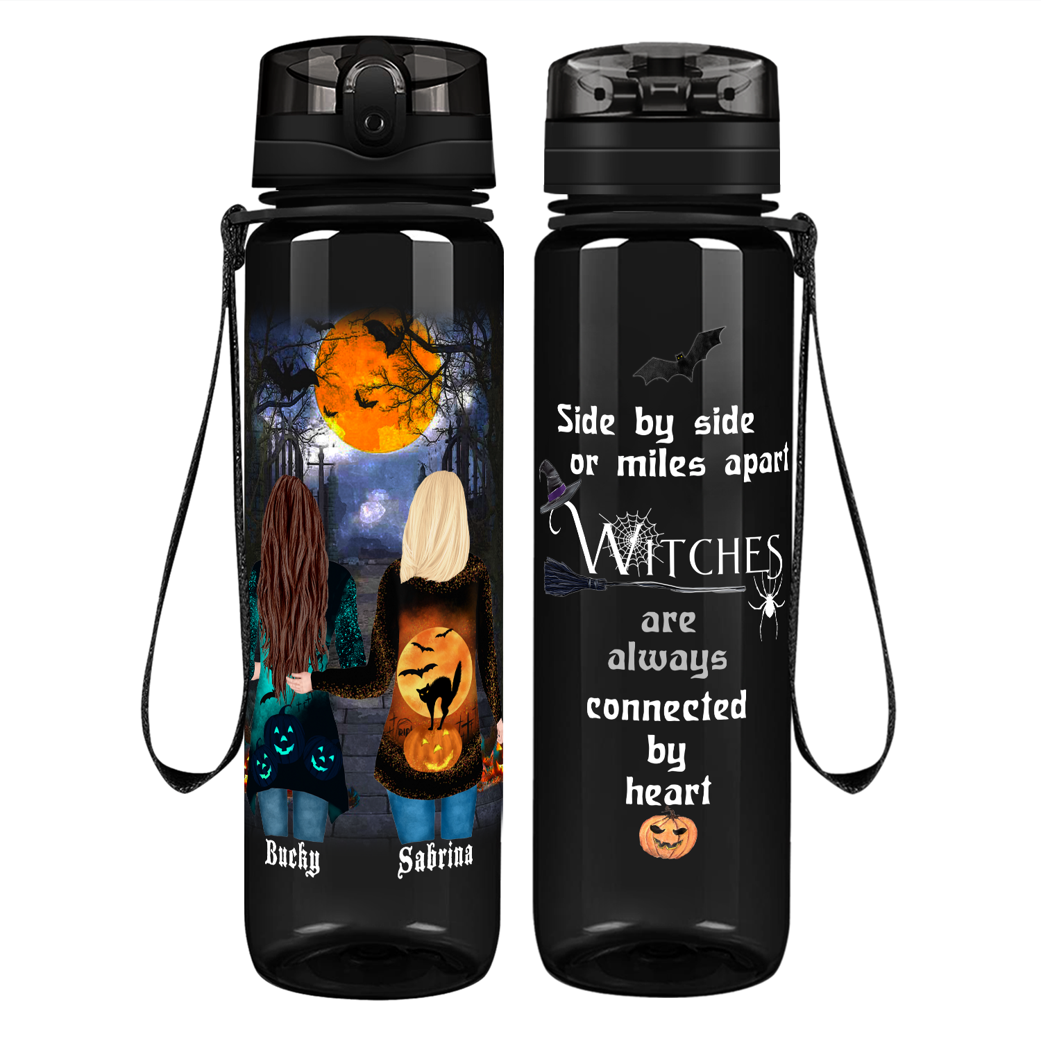 Personalized Halloween Witch Besties Side by Side on 32 oz Water Bottle