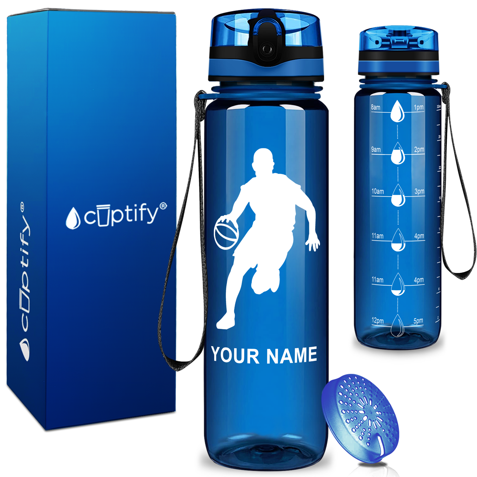 Personalized Basketball Player Silhouette on 32 oz Motivational Tracking Water Bottle