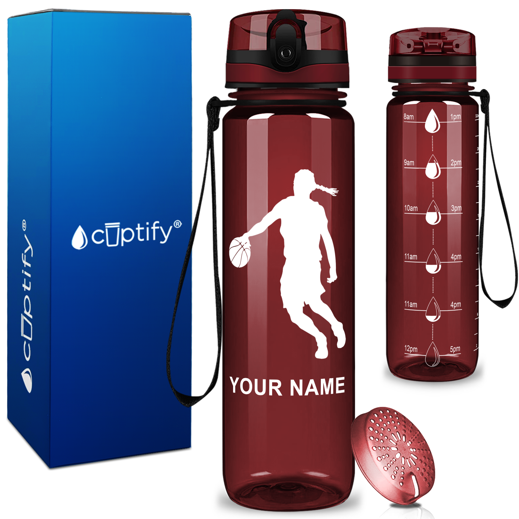 Personalized Basketball Female Player Silhouette on 32 oz Motivational Tracking Water Bottle