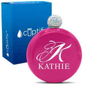 Personalized Script Initial and Name 5oz Rhinestone Flask