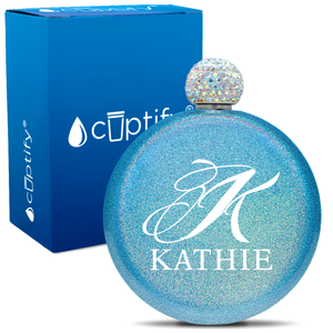 Personalized Script Initial and Name 5oz Rhinestone Flask