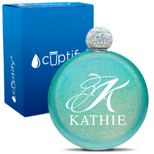 Personalized Script Initial and Name 5oz Rhinestone Flask