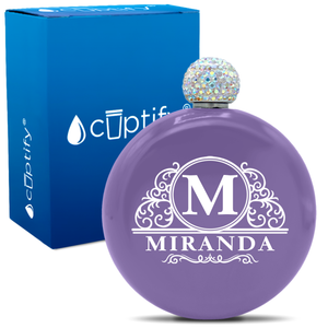 Personalized Elaborate Circle 5oz Rhinestone Flask