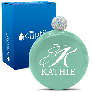 Personalized Script Initial and Name 5oz Rhinestone Flask
