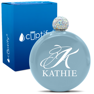 Personalized Script Initial and Name 5oz Rhinestone Flask