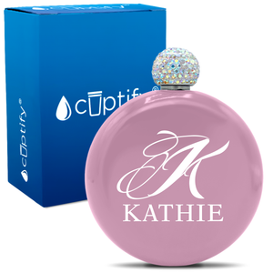 Personalized Script Initial and Name 5oz Rhinestone Flask