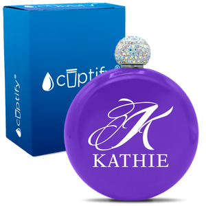 Personalized Script Initial and Name 5oz Rhinestone Flask