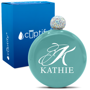 Personalized Script Initial and Name 5oz Rhinestone Flask