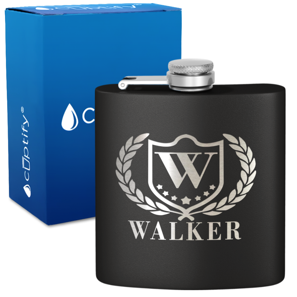 Personalized Monogram with Laurels 6oz Hip Flask
