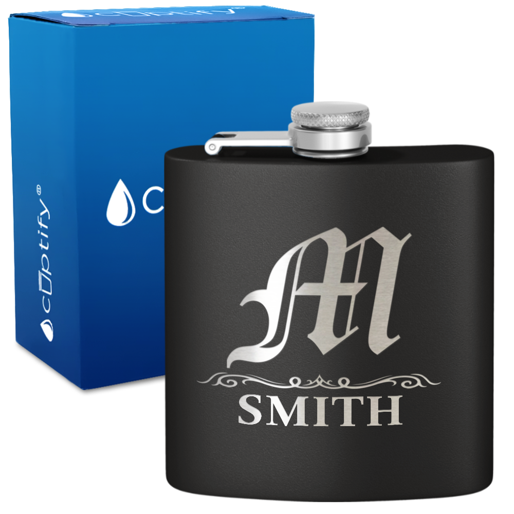 Personalized Gothic Initial 6oz Hip Flask