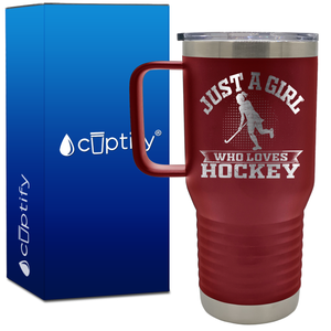 Just a Girl Who Loves Hockey Player Silhouette 20oz Hockey Travel Mug