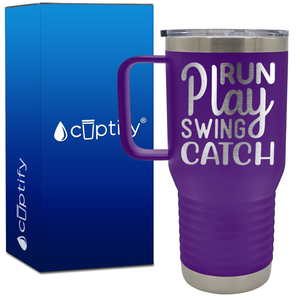 Run Play Swing Catch 20oz Softball Travel Mug