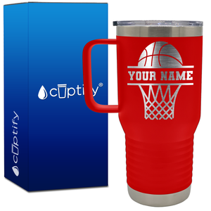 Personalized Basketball and Net 20oz Basketball Travel Mug