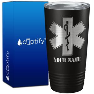Personalized EMT EMS Caduceus Silhouette Paramedic 20oz Black Tumbler