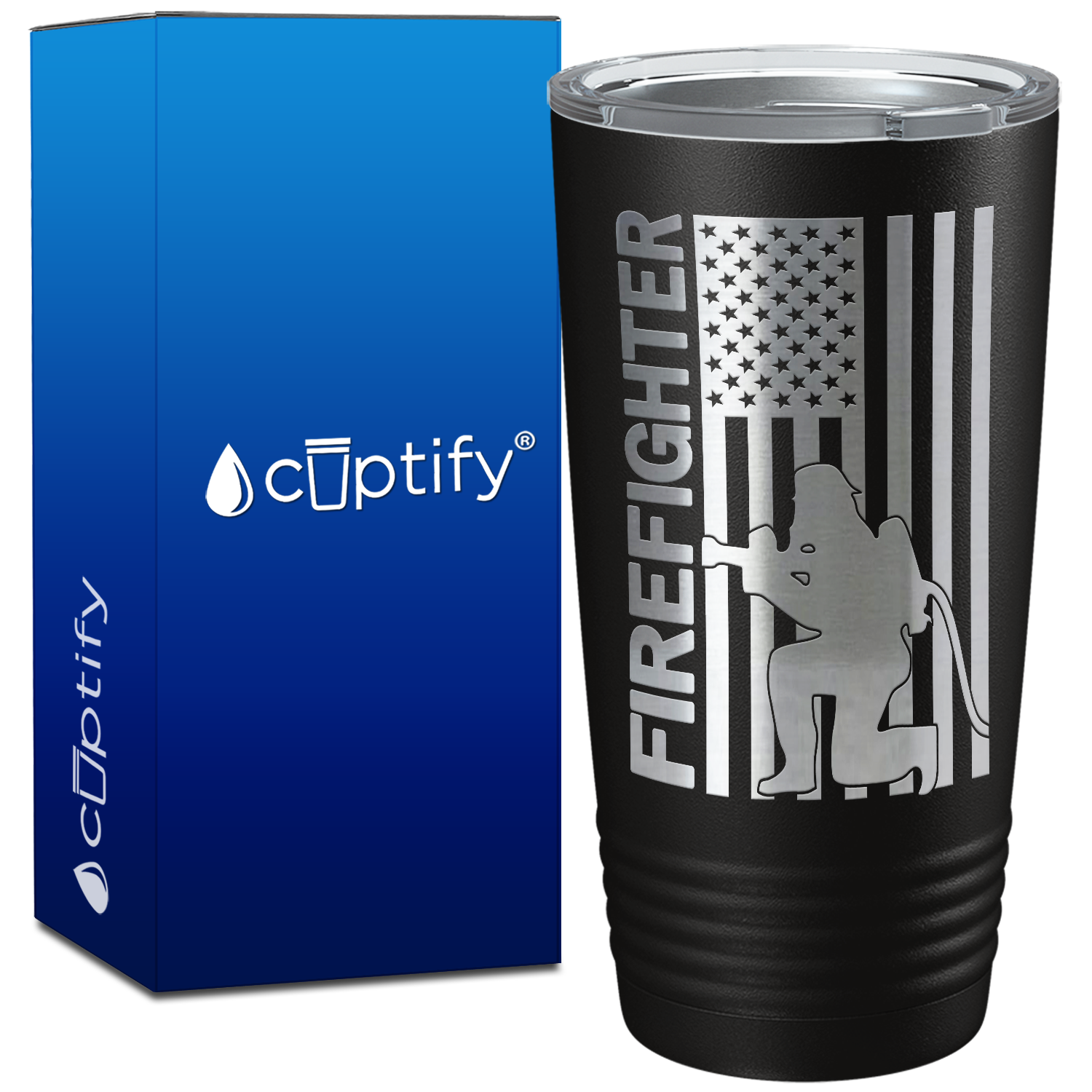 Firefighter American Flag with Fireman on 20oz Tumbler