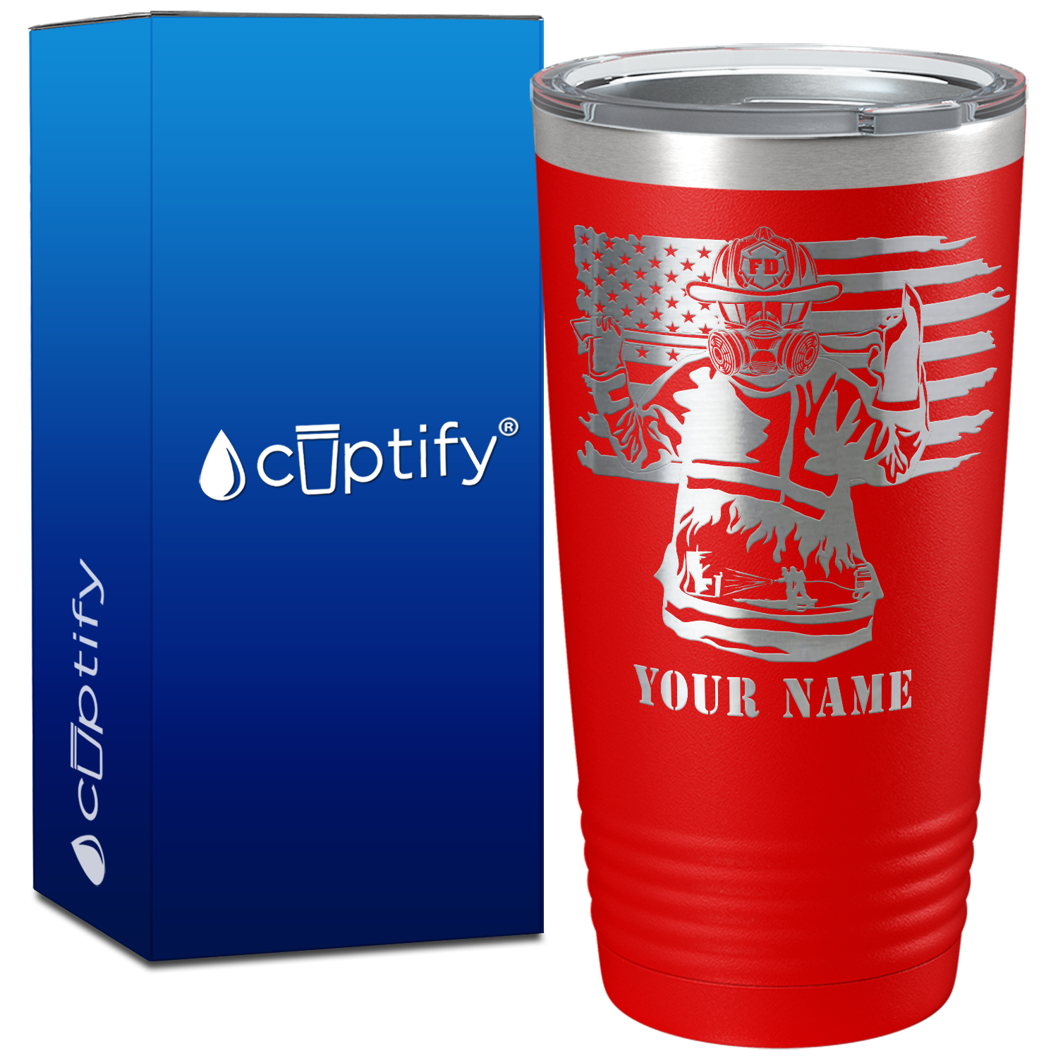 Personalized Firefighter American Flag on 20oz Tumbler