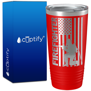 Firefighter American Flag with Fireman on 20oz Tumbler