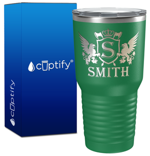 Personalized Monogram Initial Badge Crown Engraved on 30oz Tumbler