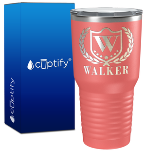 Personalized Monogram with Laurels Engraved on 30oz Tumbler