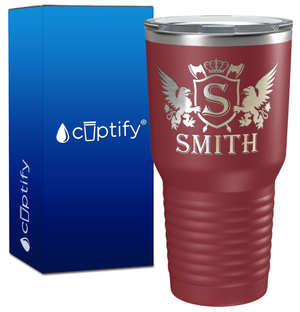 Personalized Monogram Initial Badge Crown Engraved on 30oz Tumbler