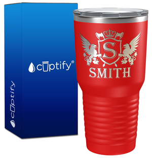 Personalized Monogram Initial Badge Crown Engraved on 30oz Tumbler