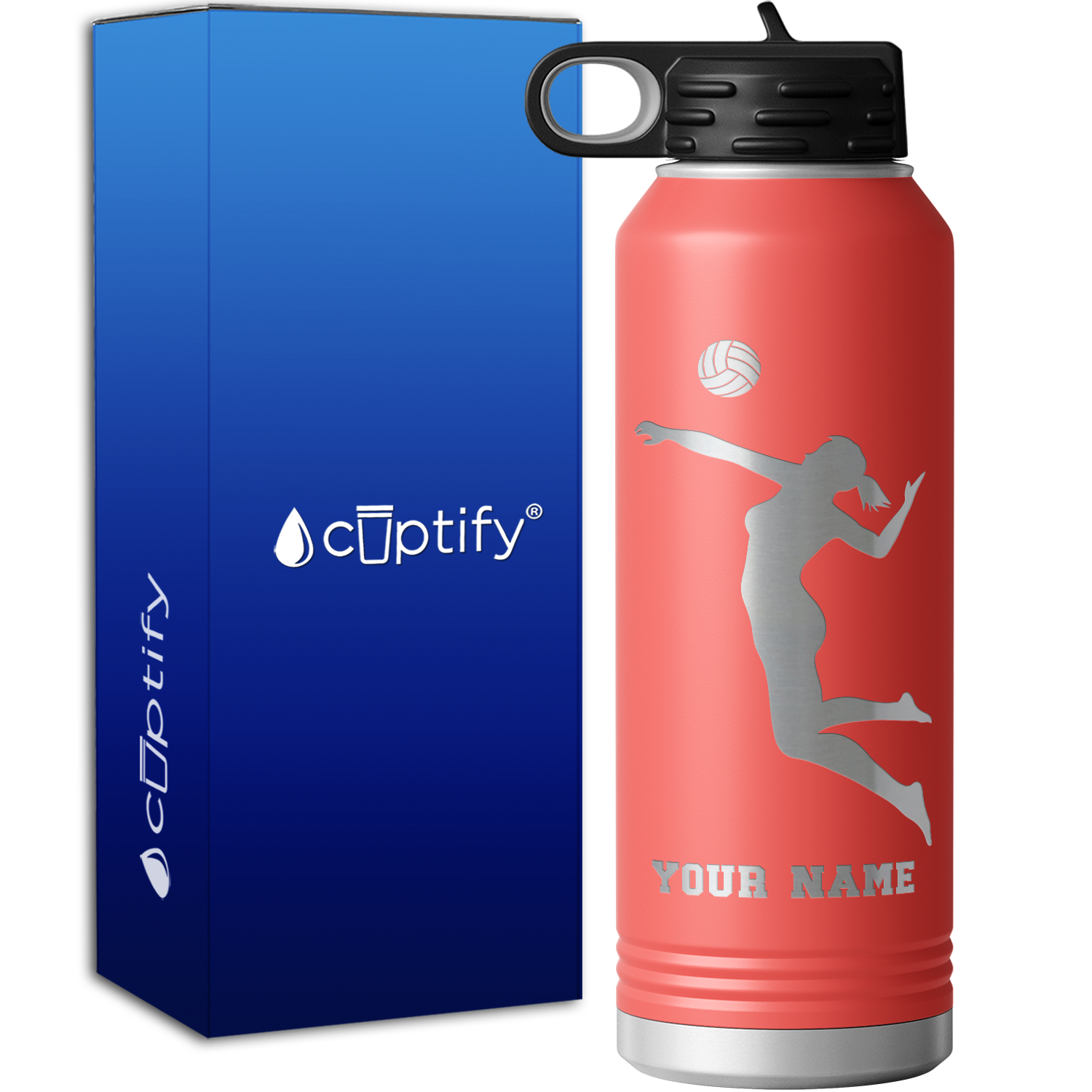 Personalized Jumping Volleyball Girl 40oz Sport Water Bottle