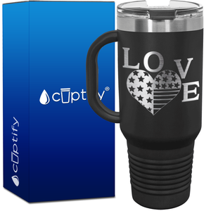 America Love Heart 40oz 4th of July Travel Mug