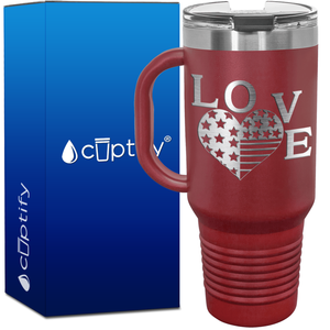America Love Heart 40oz 4th of July Travel Mug