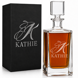 Personalized Scripted Initial and Name 26oz Rectangle Glass Decanter