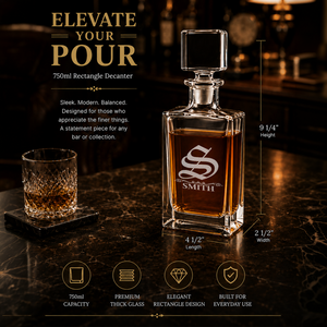 Interwoven Script Monogram 26oz Rectangle Glass Decanter