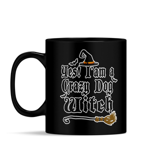 Personalized Flying Witches with Dog on 11oz Ceramic Black Coffee Mug