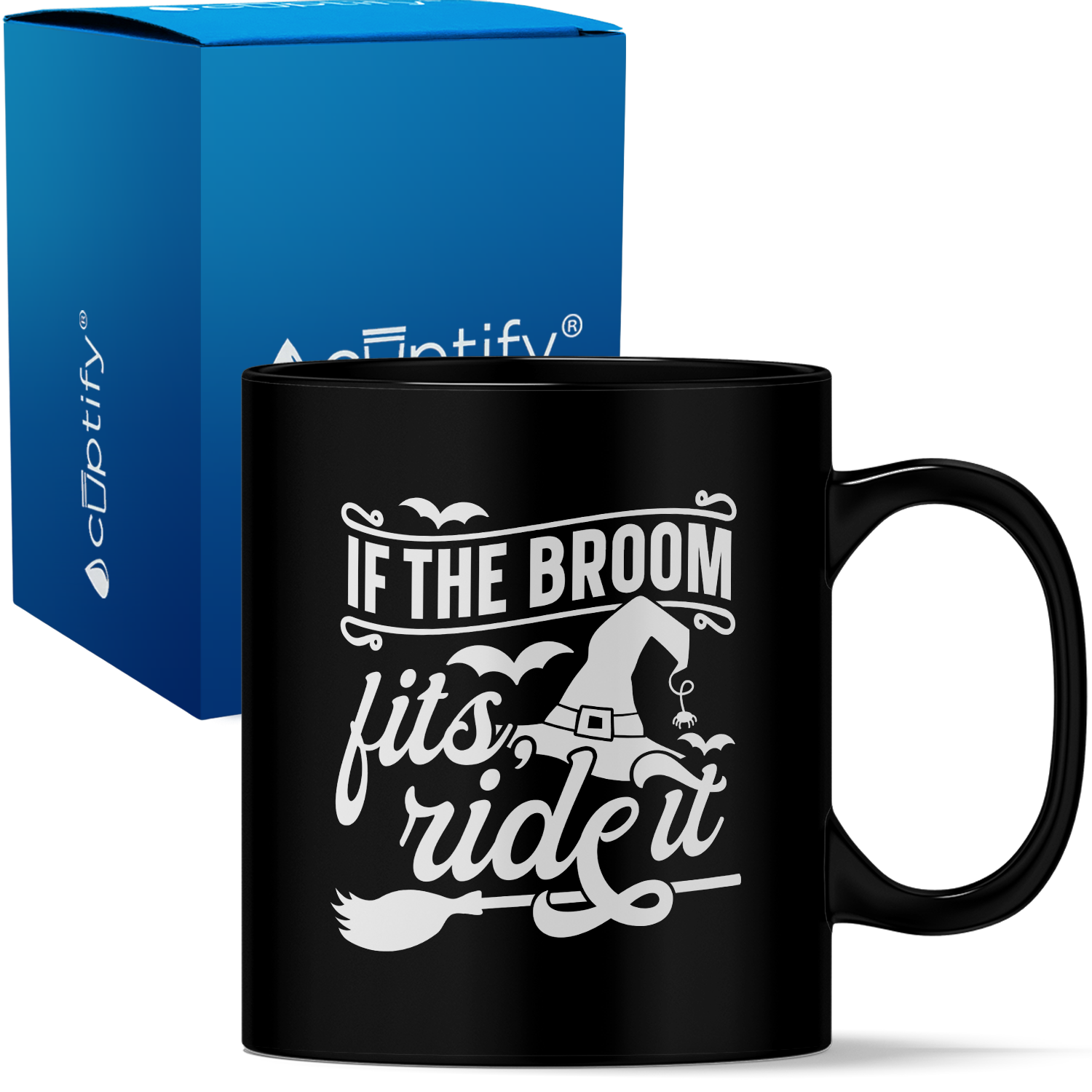 If the Broom Fits Ride it on Black 11oz Halloween Coffee Mug