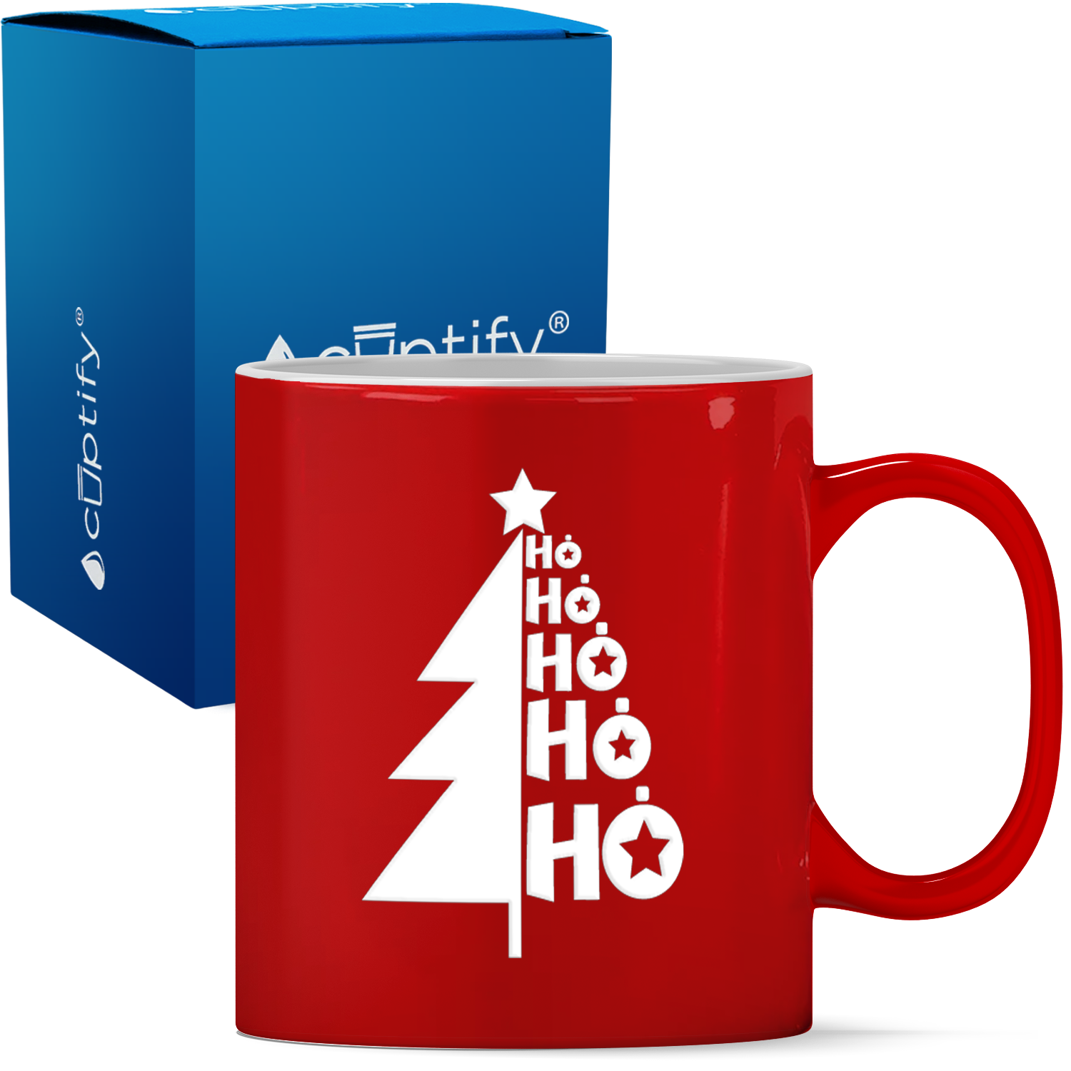 Ho Ho Ho Holiday Tree Personalized 11oz Red Christmas Coffee Mug