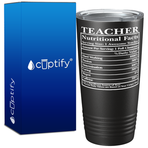 Teacher Nutritional Facts on 20oz Tumbler