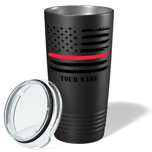 Personalized Retro Thin Red Line Flag 20oz Black Firefighter Tumbler