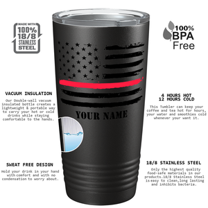 Personalized Retro Thin Red Line Flag 20oz Black Firefighter Tumbler