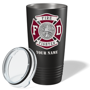 Personalized Red Fire Department Badge 20oz Black Firefighter Tumbler