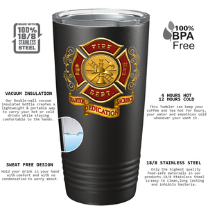 Red Gold Fire Department Badge 20oz Black Firefighter Tumbler