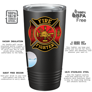 Red Black Fire Department Badge 20oz Black Firefighter Tumbler