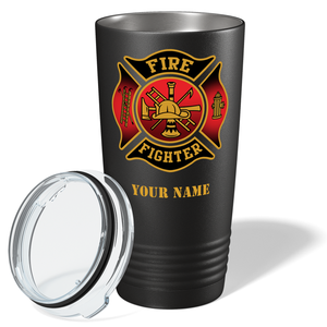 Personalized Red and Black Fire Department Badge 20oz Black Firefighter Tumbler