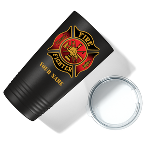 Personalized Red and Black Fire Department Badge 20oz Black Firefighter Tumbler