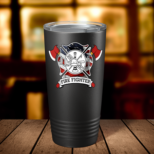 American Fire Department Badge on Black 20oz Tumbler