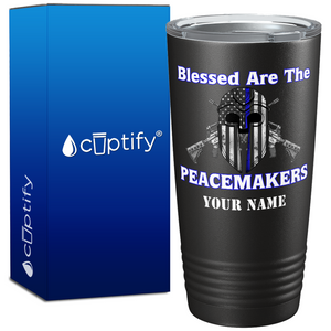 Personalized Blessed are the Peacemakers Helmet 20oz Black Police Tumbler