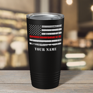 Personalized Distressed Red Line Flag 20oz Black Firefighter Tumbler
